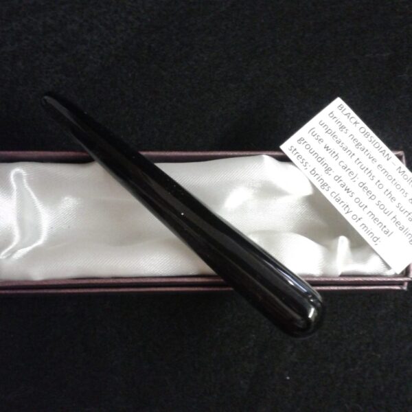 10cm Boxed gently curved Black Obsidian wand.