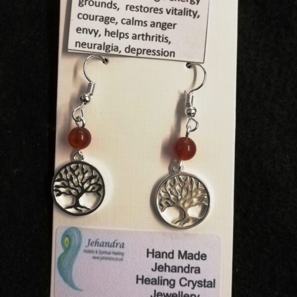Pair of handmade Carnelian & Tree of Life charm hoop earrings
