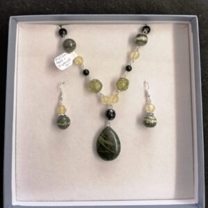 Seraphinitel and Moss Agate bead necklace and earrings gift set